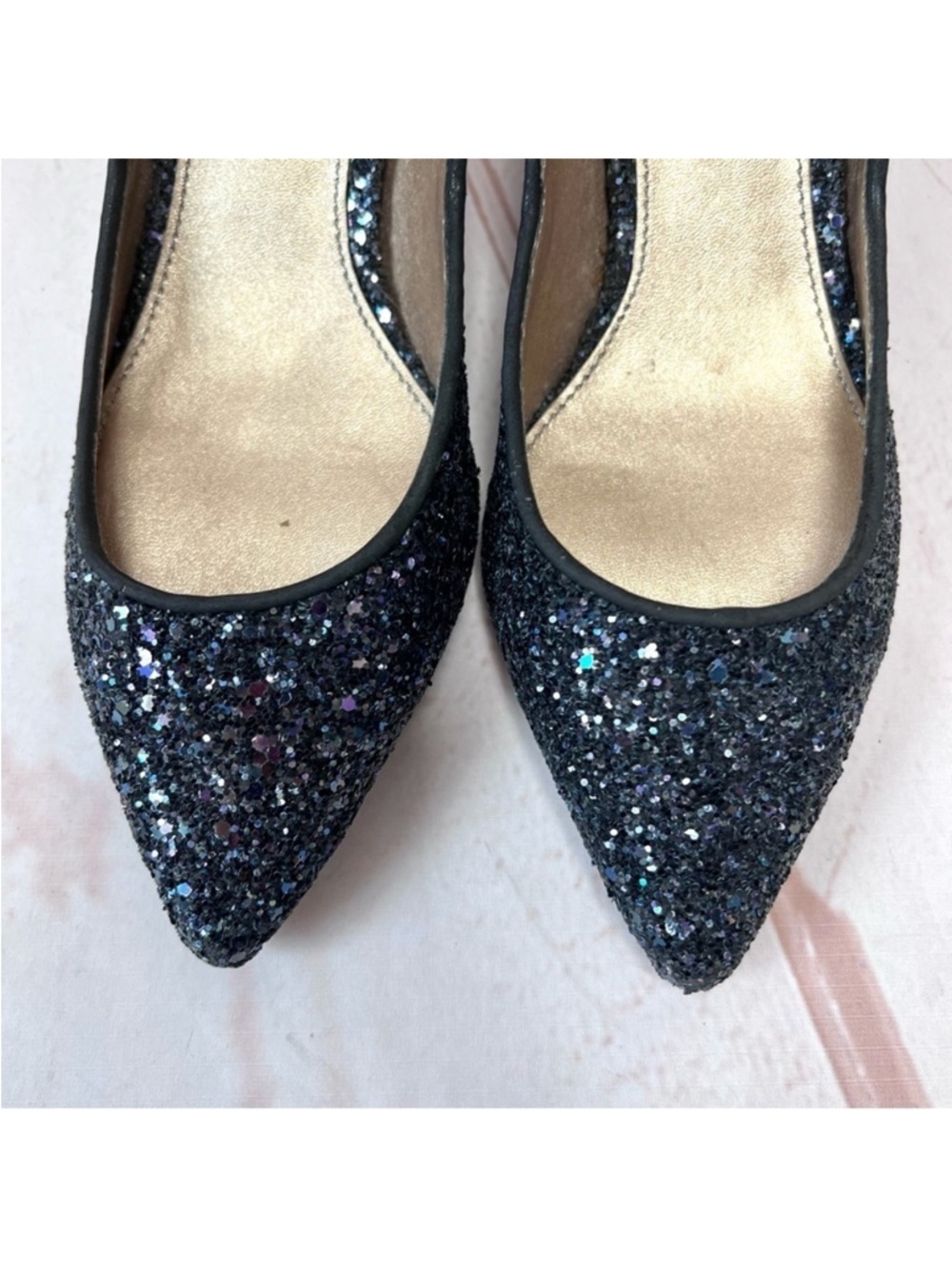 Badgley Mischka Belle Black Glitter Puma Kitten Heels Pumps